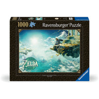 Caja del puzzle The Legend of Zelda de 1000 piezas de Ravensburger: Tears of the Kingdom de 1000 piezas de Ravensburger, con Link sobre una isla flotante