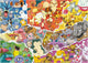 Ilustración del puzzle Pokémon Adventure de 1000 piezas de Ravensburger: mosaico de Pokémon organizados por tipos, con Charizard, Blastoise, Snorlax, Mewtwo y muchos más