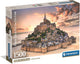 Caja del puzzle Mont-Saint-Michel de 1500 piezas de Clementoni, con la abadía sobre la roca amurallada y la bahía al atardecer