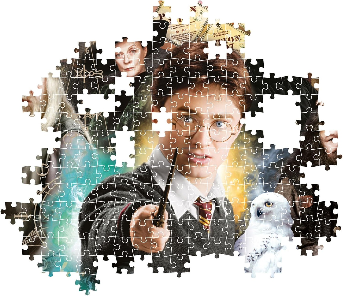 Puzzle Harry Potter y los Profesores de Hogwarts de 500 piezas de Clementoni parcialmente montado, mostrando las piezas encajadas