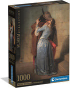 Caja del puzzle El Beso de Hayez 1000 piezas Clementoni Museum Collection con la obra de Francesco Hayez de una pareja besándose junto a una escalera