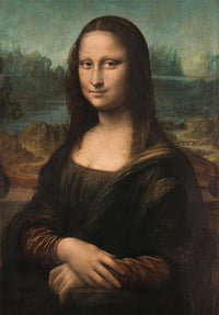 Ilustración del puzzle La Mona Lisa 1000 piezas Clementoni Museum Collection con el retrato de Leonardo da Vinci de la dama sonriente sobre un paisaje