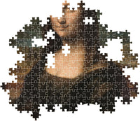 Montaje parcial del puzzle La Mona Lisa 1000 piezas Clementoni Museum Collection con piezas sueltas mostrando el rostro de la Mona Lisa