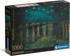 Caja del puzzle La Noche Estrellada sobre el Ródano Van Gogh 1000 piezas Clementoni Museum Collection con el río reflejando las luces bajo el cielo estrellado