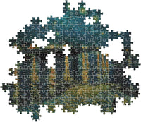 Montaje parcial del puzzle La Noche Estrellada sobre el Ródano Van Gogh 1000 piezas Clementoni Museum Collection con piezas sueltas mostrando el río y el cielo estrellado