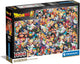 Caja del Puzzle Impossible Dragon Ball 1000 piezas Clementoni. Collage denso de todos los personajes de Dragon Ball Super superpuestos en tonos vivos.