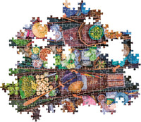 Montaje parcial del puzzle Mercado Flotante Tailandés 1000 piezas Clementoni con piezas sueltas mostrando las barcas y los cestos de fruta