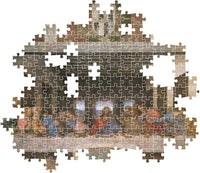 Montaje parcial del puzzle La Última Cena de Leonardo 1000 piezas Clementoni Museum Collection con piezas sueltas mostrando el fresco de la cena
