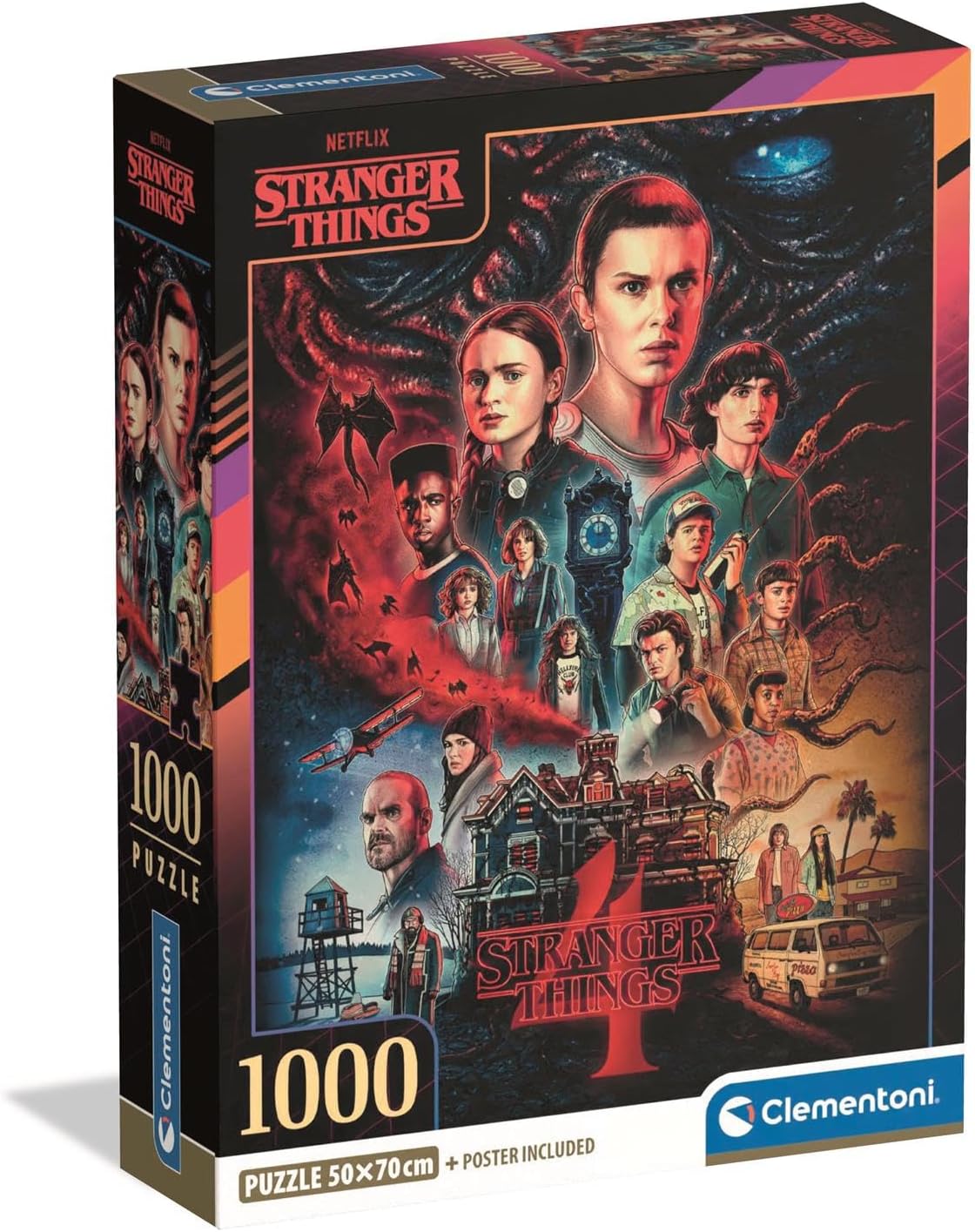 Caja del puzzle Stranger Things Temporada 4 1000 piezas Clementoni con Once o Eleven, Vecna y los personajes de la serie de Netflix