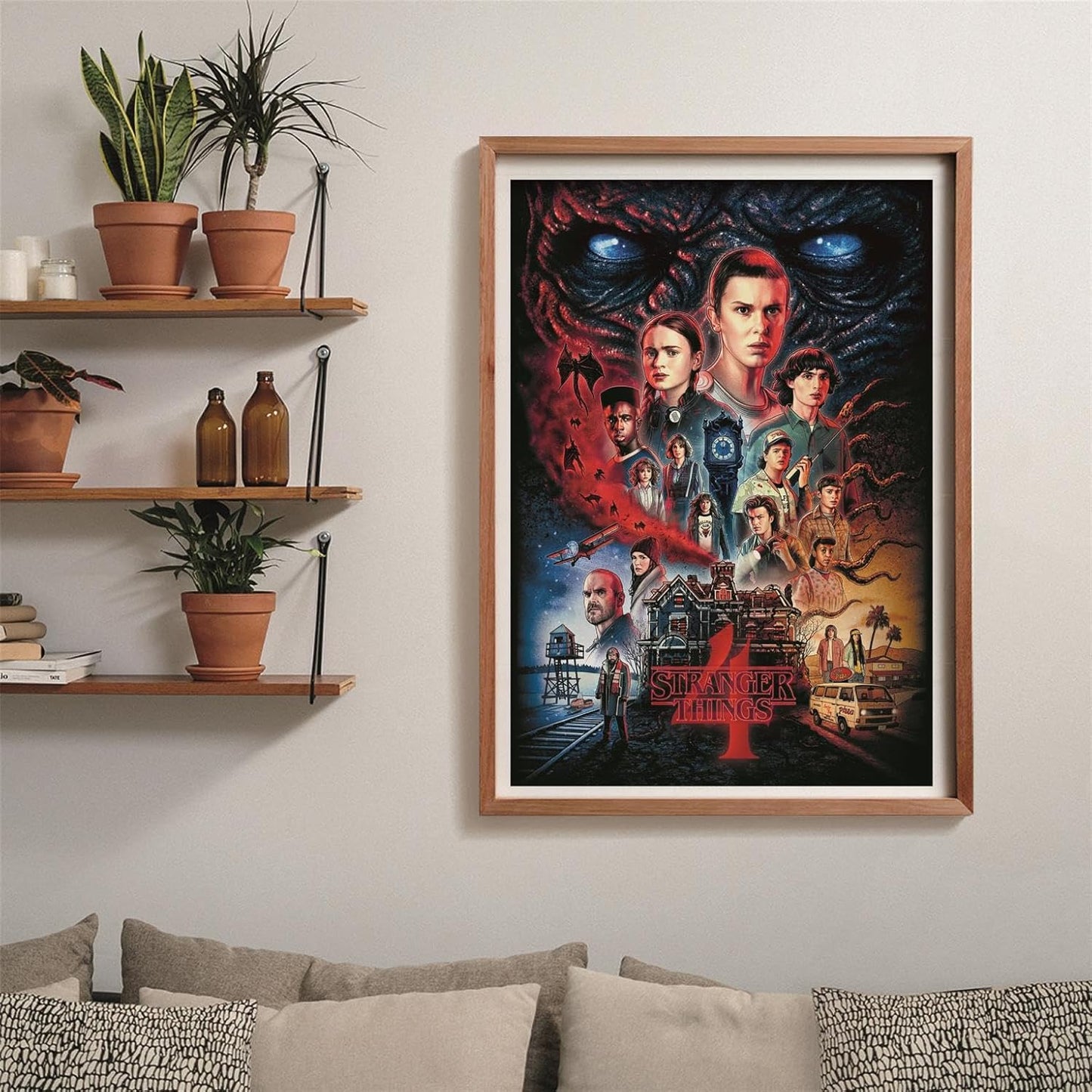 Montaje parcial del puzzle Stranger Things Temporada 4 1000 piezas Clementoni con piezas sueltas mostrando a Once y los personajes