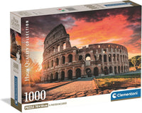 Caja del puzzle Atardecer en el Coliseo de Roma 1000 piezas Clementoni con el Coliseo iluminado por un cielo anaranjado al atardecer